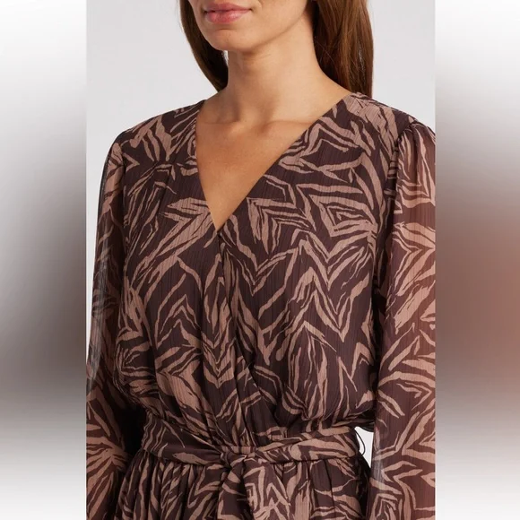 Chelsea28 Brown Long Sleeve Faux Wrap Dress - Picture 5 of 6